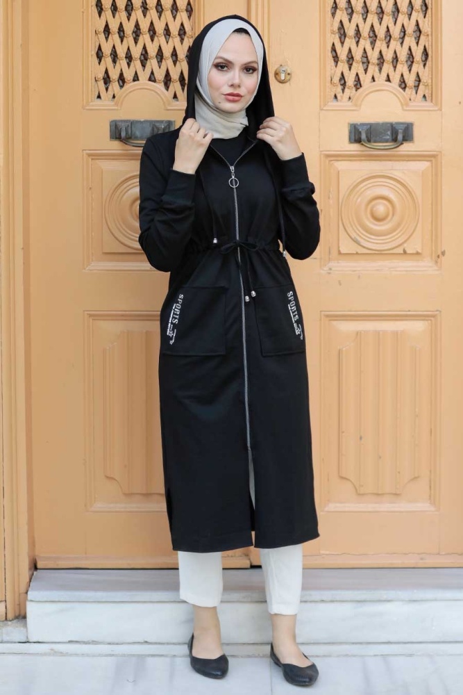 Neva Style - Manteau Hijab Noir 4401S - 1