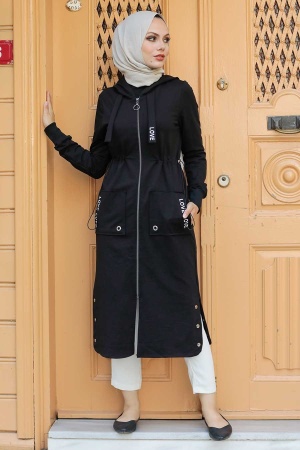 Neva Style - Manteau Hijab Noir 4402S - 1