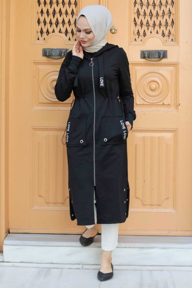 Neva Style - Manteau Hijab Noir 4402S - 3