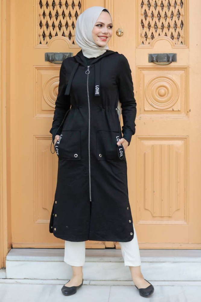 Neva Style - Manteau Hijab Noir 4402S - 4