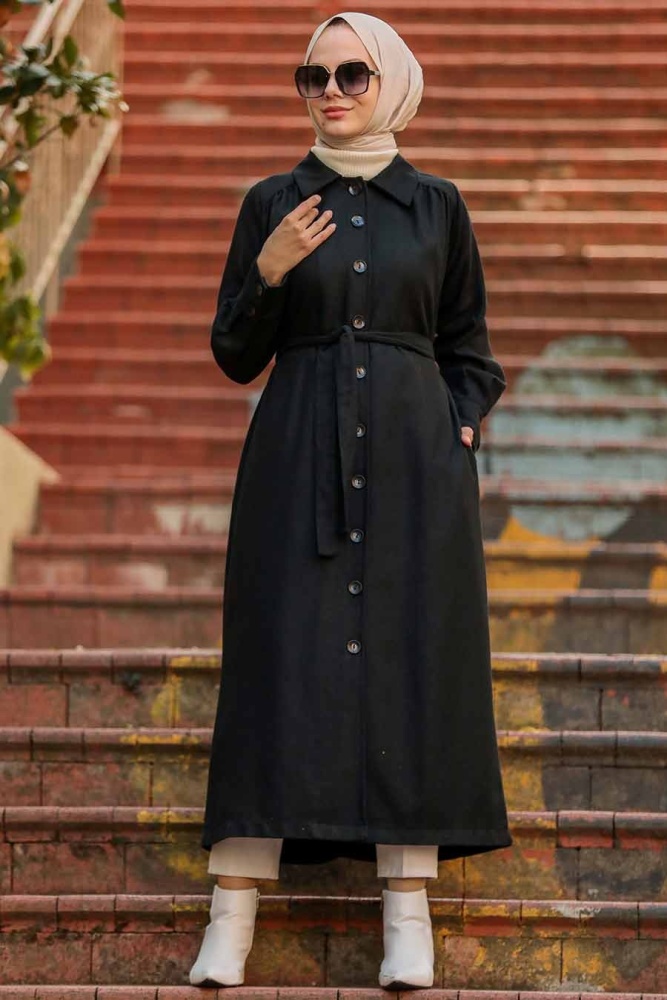  Neva Style - Manteau Hijab Noir 4554S - 1