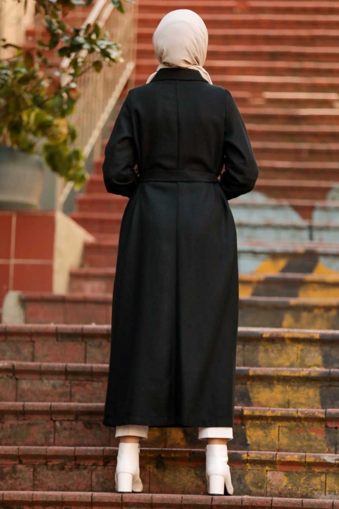  Neva Style - Manteau Hijab Noir 4554S - 2