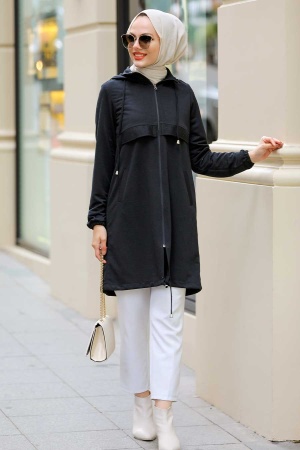 Neva Style - Manteau Hijab Noir 7148S - 2