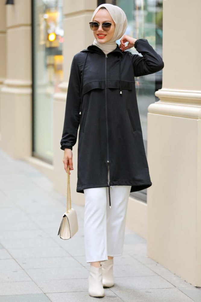 Neva Style - Manteau Hijab Noir 7148S - 1