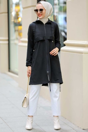 Neva Style - Manteau Hijab Noir 7148S - 3