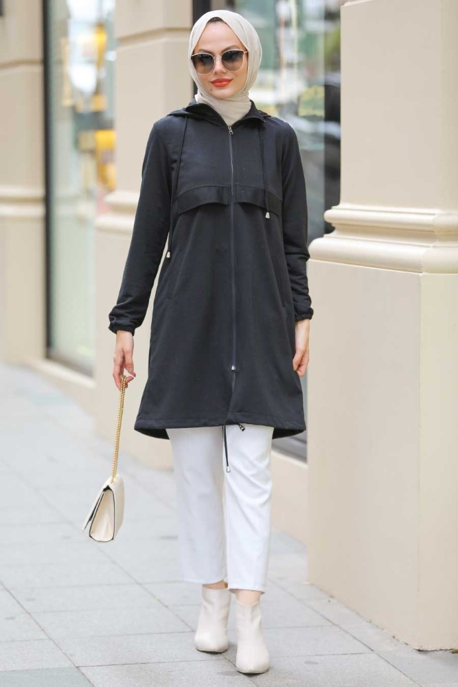 Neva Style - Manteau Hijab Noir 7148S - 4