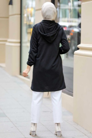 Neva Style - Manteau Hijab Noir 7148S - 5