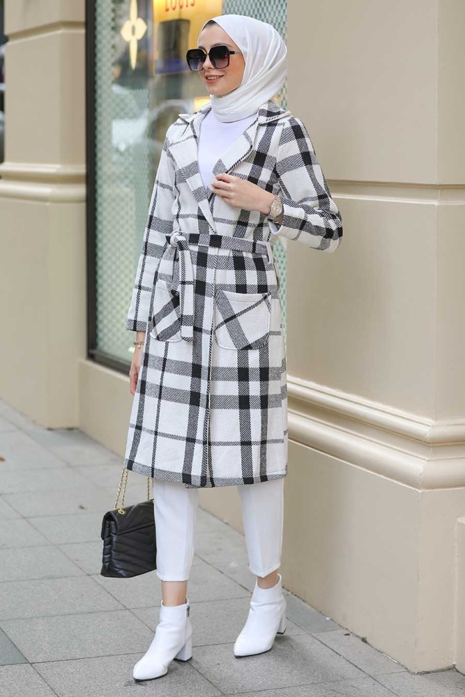  Neva Style - Manteau Hijab Noir 8075S - 2