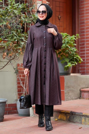 Neva Style - Manteau Hijab Rose poussiéreux foncé 55920KGK - 1