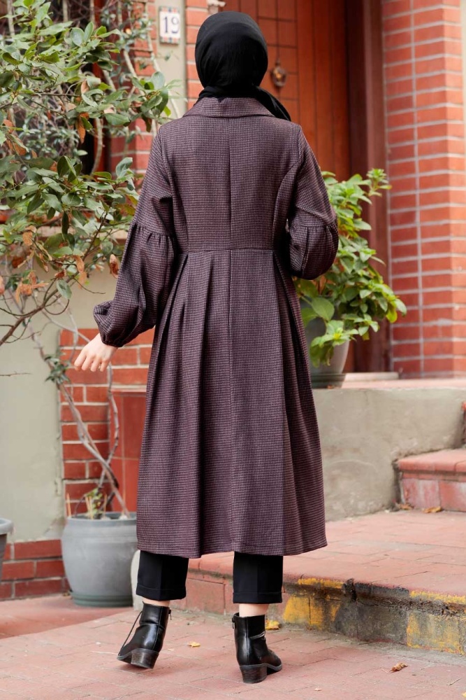 Neva Style - Manteau Hijab Rose poussiéreux foncé 55920KGK - 2