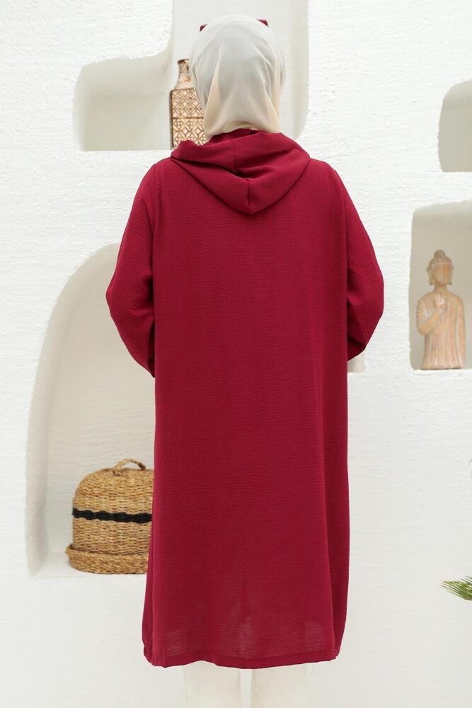 Neva Style - Manteau Hijab Rouge Bordeaux 2585BR - 4