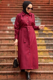  Neva Style - Manteau Hijab Rouge Bordeaux 4554BR - Thumbnail