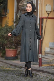 Neva Style - Manteau Hijab Vert Amande 55920CY - Thumbnail