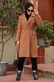 Neva Style -Manteau Taba Hijab Cachet 7013TB - Thumbnail