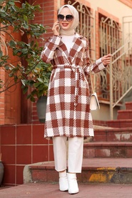 Neva Style -Manteau Taba Hijab Cachet 7038TB - Thumbnail