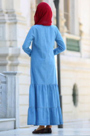 Neva Style - Mavi Tesettür Kot Elbise 41630M - Thumbnail