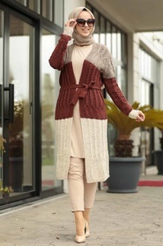 Neva Style - Mink Color Hijab Knitwear Cardigan 20150V - Thumbnail