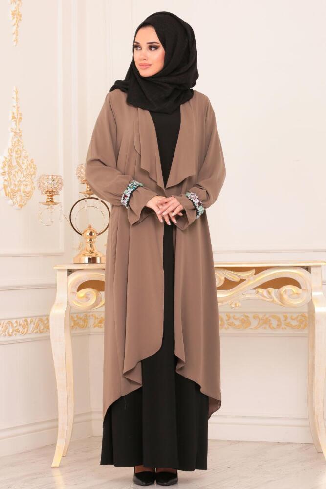 Pul Payetli Vizon Tesettür Abaya 8892V - 1