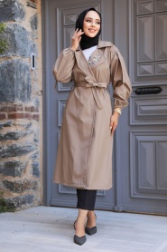 Neva Style - Mink Hijab Trench Coat 639V - Thumbnail