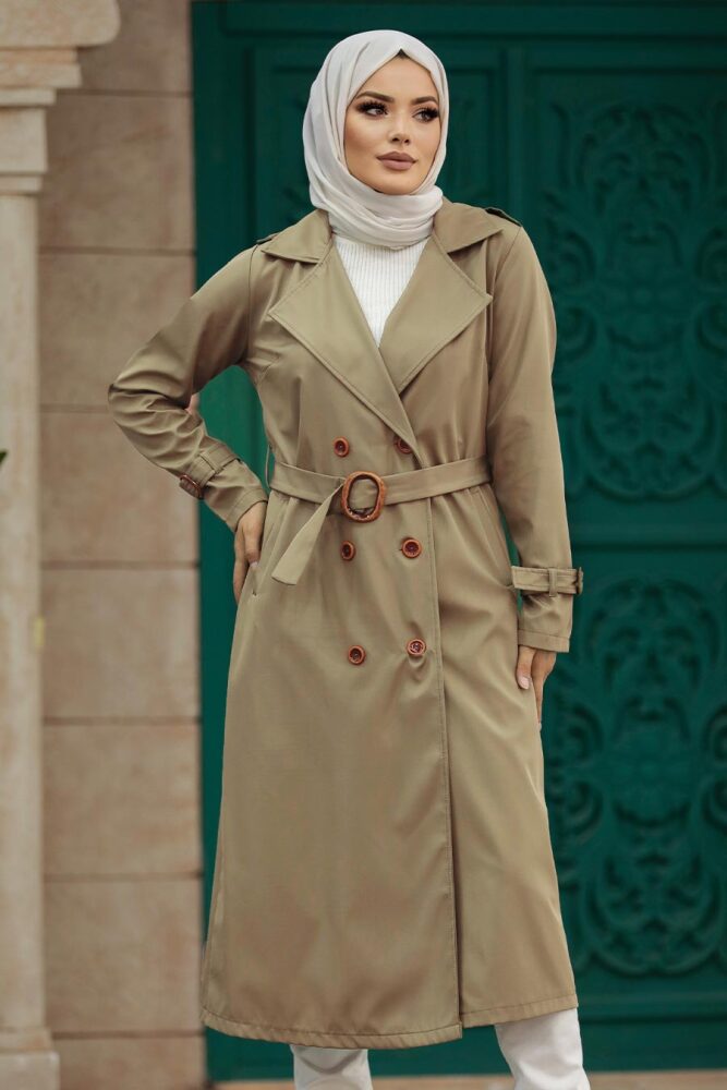 Neva Style - Mink Hijab Turkish Trench Coat 5942V - 1