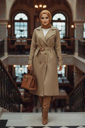 Mink Hijab Turkish Trench Coat 5942V - 1