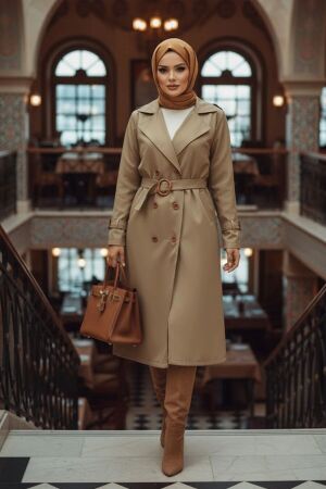 Mink Hijab Turkish Trench Coat 5942V - 1