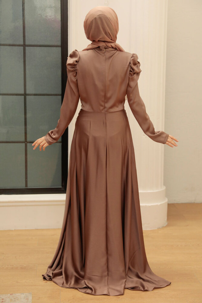 Neva Style - Mink Turkish Hijab Prom Dress 3401V - 2