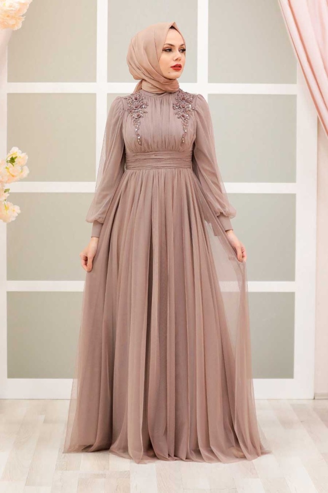 Neva Style - Mink Turkish Modest Wedding Dress 22070V - 1