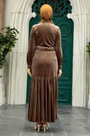 Neva Style - Mink Velvet Hijab Dress 36971V - Thumbnail