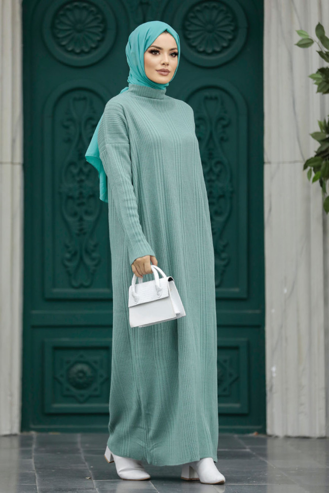 Neva Style - Mint Hijab Knitwear Dress 34150MINT - 3