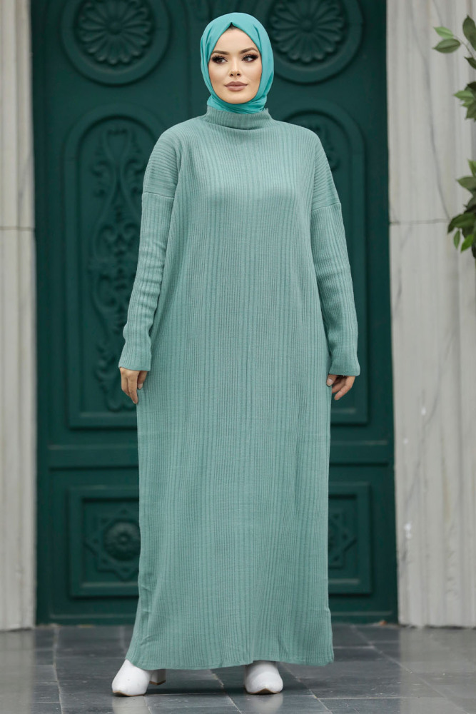 Neva Style - Mint Hijab Knitwear Dress 34150MINT - 2