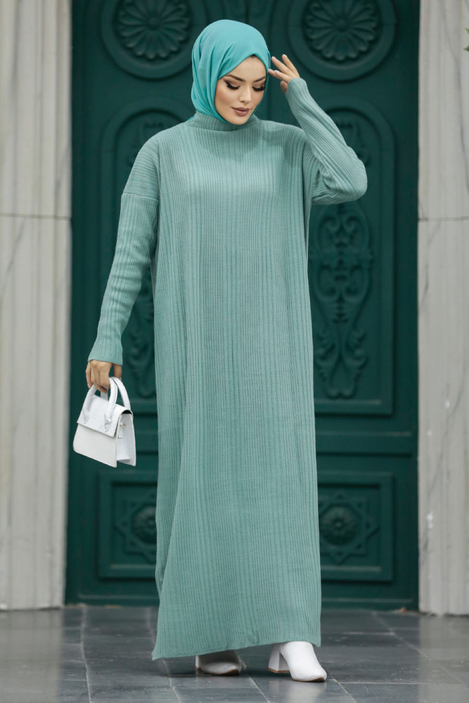 Neva Style - Mint Hijab Knitwear Dress 34150MINT - 1