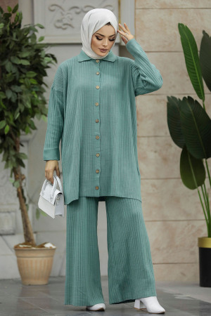 Neva Style - Mint Hijab Knitwear Dual Suit 33860MINT - Thumbnail