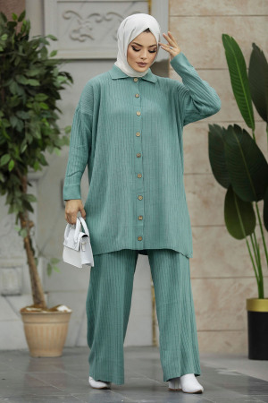 Neva Style - Mint Hijab Knitwear Dual Suit 33860MINT - Thumbnail