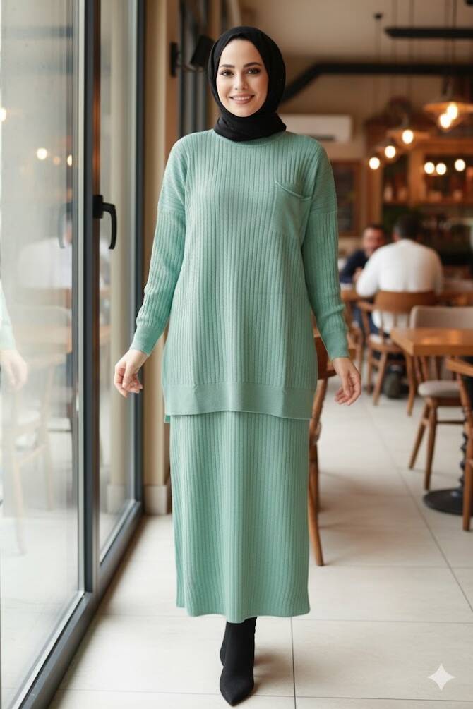 Mint Hijab Knitwear Suit Dress 34021MINT - NEVA STYLE