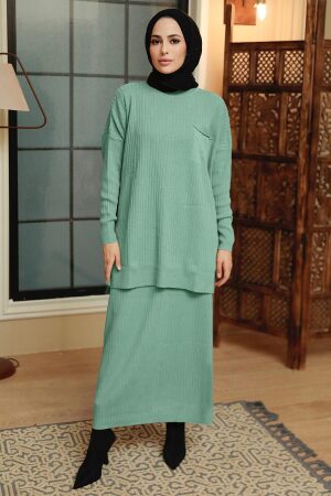 Neva Style - Mint Hijab Knitwear Suit Dress 34021MINT - 1