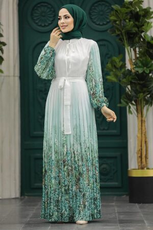 Mint Long Dress for Muslim Ladies 38402MINT - 3