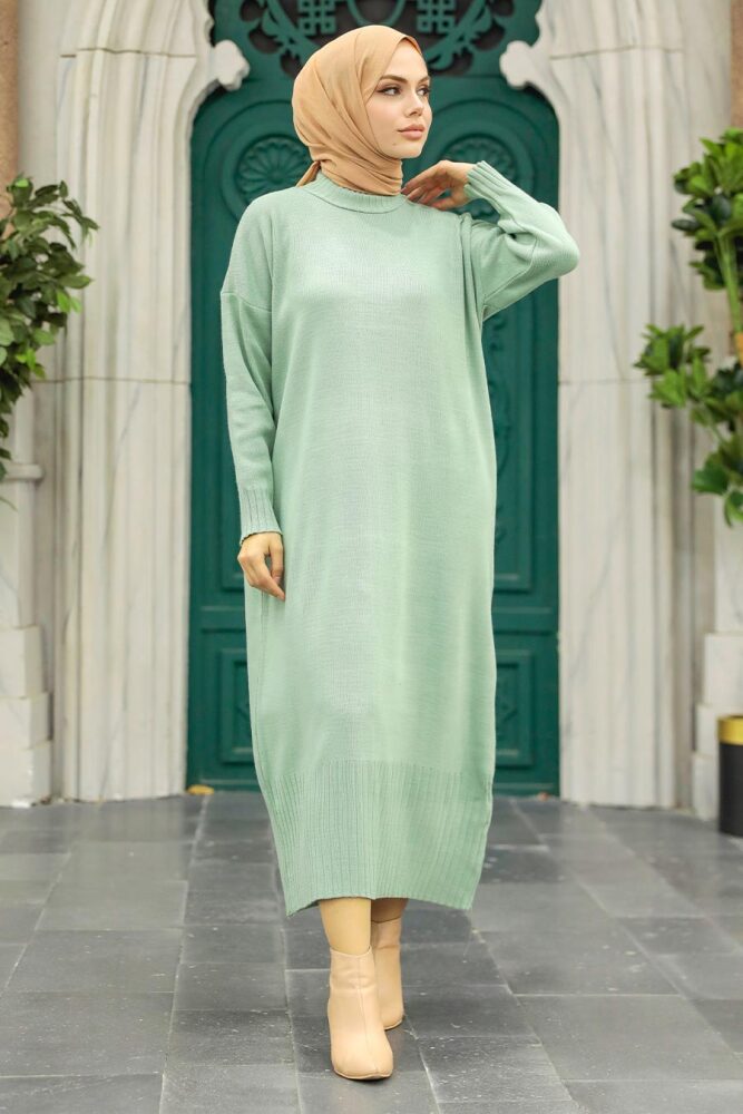 Neva Style - Mint Long Dress for Muslim Ladies Knitwear Dress 3409MINT - 1