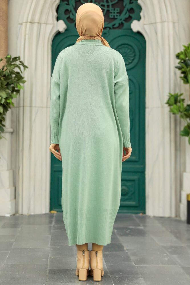 Neva Style - Mint Long Dress for Muslim Ladies Knitwear Dress 3409MINT - 2