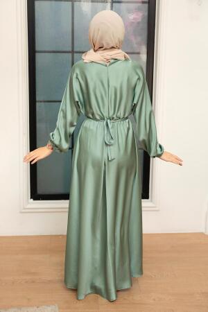 Neva Style - Mint Saten Tesettür Elbise 5727MINT - 3