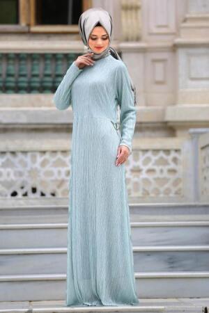 Neva Style - Mint Tesettür Abiye Elbise 3560MINT - 1