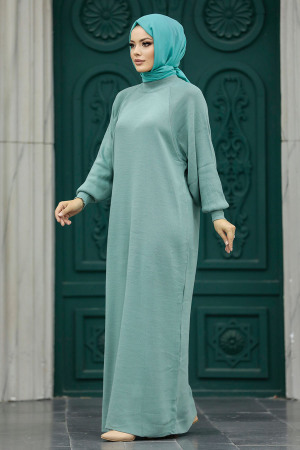  Mint Tesettür Triko Elbise 34293MINT - 4