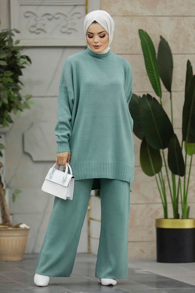Neva Style - Mint Tesettür Triko İkili Takım 34341MINT - 2