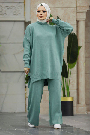Neva Style - Mint Tesettür Triko İkili Takım 34341MINT - 1
