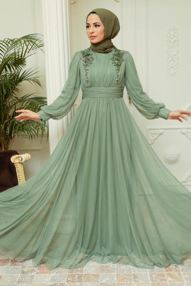 Neva Style - Mint Turkish Modest Wedding Dress 22070MINT - 1