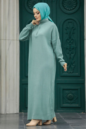 Neva Style - Mint Women Knitwear Dress 34310MINT - Thumbnail