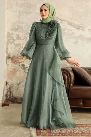 Neva Style - Modern Almond Green Hijab Evening Dress 22321CY - 1