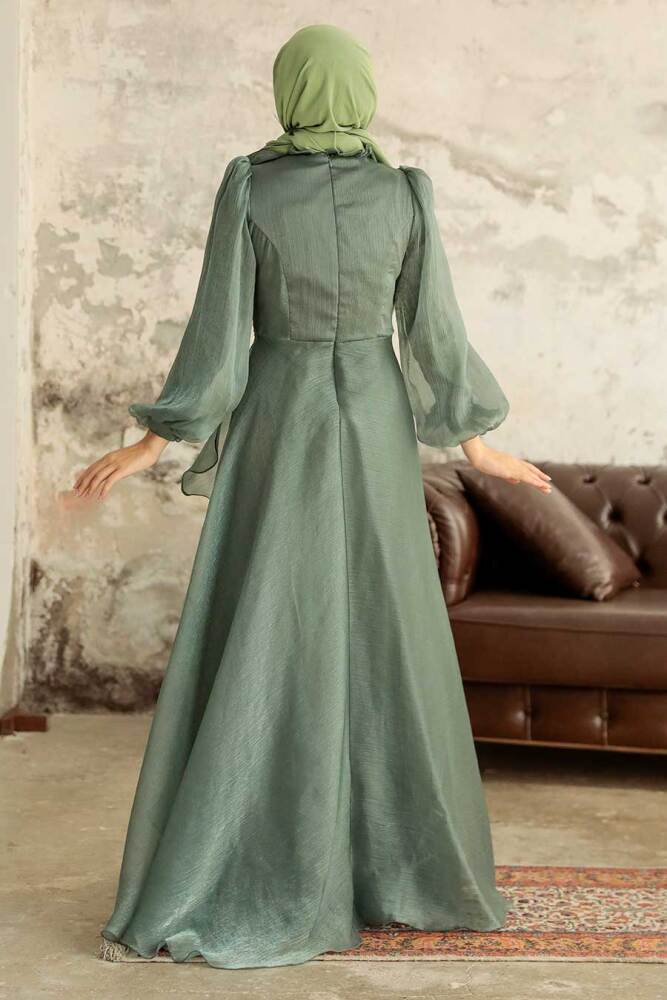Neva Style - Modern Almond Green Hijab Evening Dress 22321CY - 4