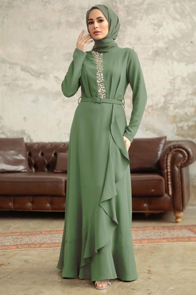 Modern Almond Green Hijab Wedding Dress 37320CY - 1