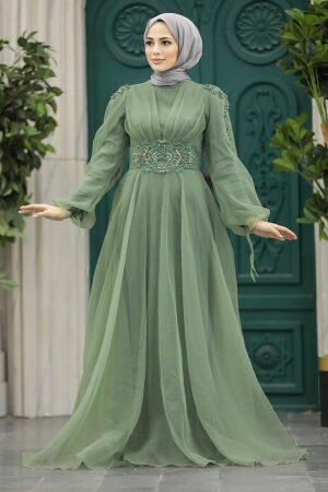 Modern Almond Green Islamic Wedding Gown 2249CY - 2